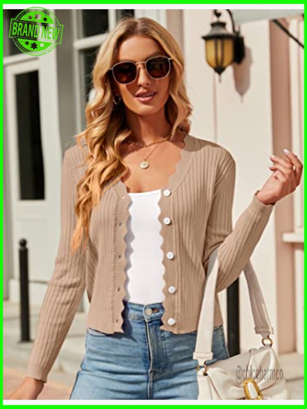 Cropped V-Neck Cardigan Knit Shrug Long Sleeve Button Down Sweater - Picture 2 of 7
